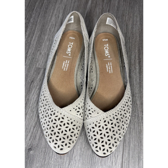 TOMS Jutti Ballet Flats 6.5 Taupe Perforated Slip On Comfort Walking Shoes - Picture 3 of 9